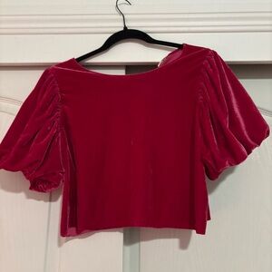 Elegant Red Velvet Puff Sleeve Top